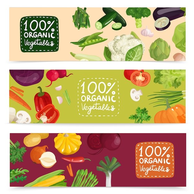 Бесплатное векторное изображение Горизонтальные баннеры с органическими овощами