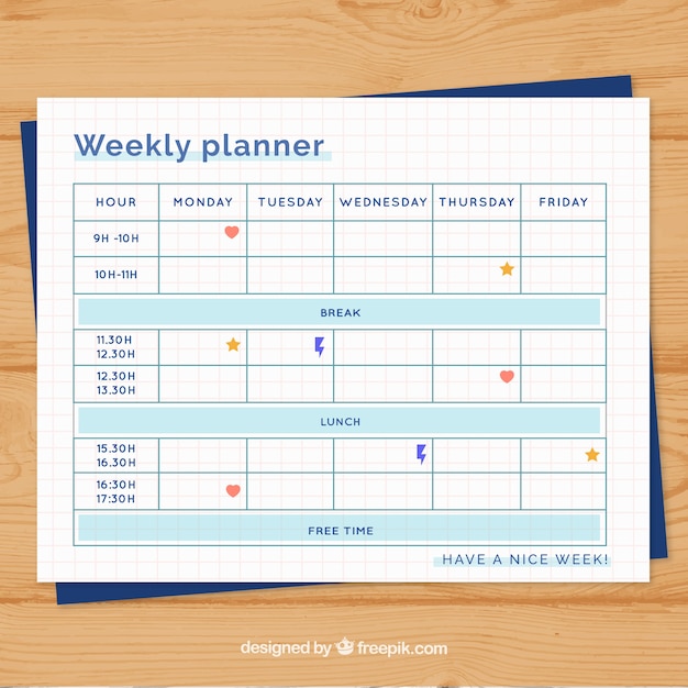 Organized weekly planner