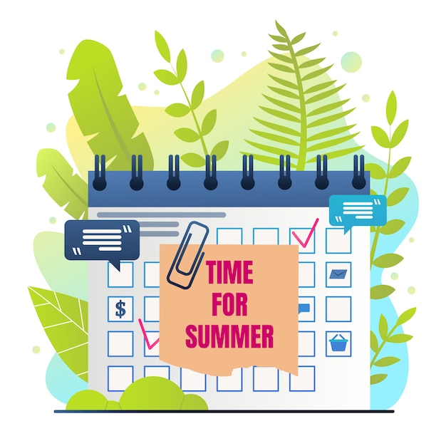 Free vector organizer inscription time for summer cartoon