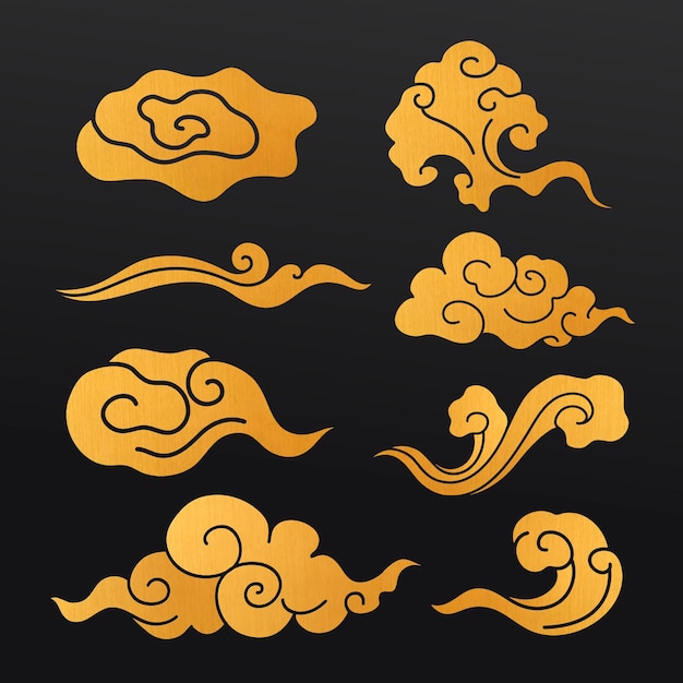 Free vector oriental cloud sticker, gold japanese design clipart vector collection