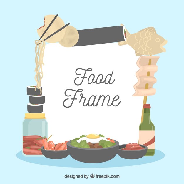 Oriental food frame with flat design