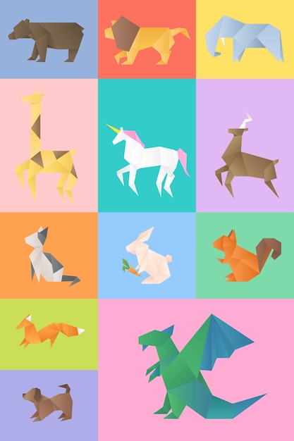 Free vector origami animals paper craft vector cut out collection