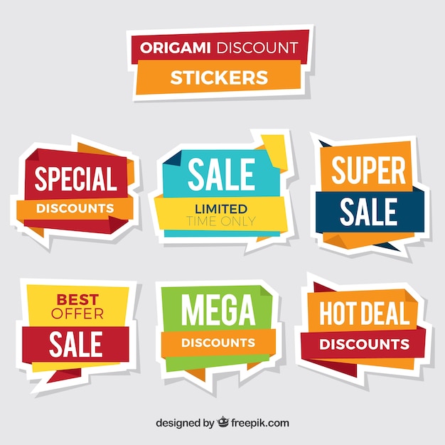 Free vector origami discount sticker collection of six