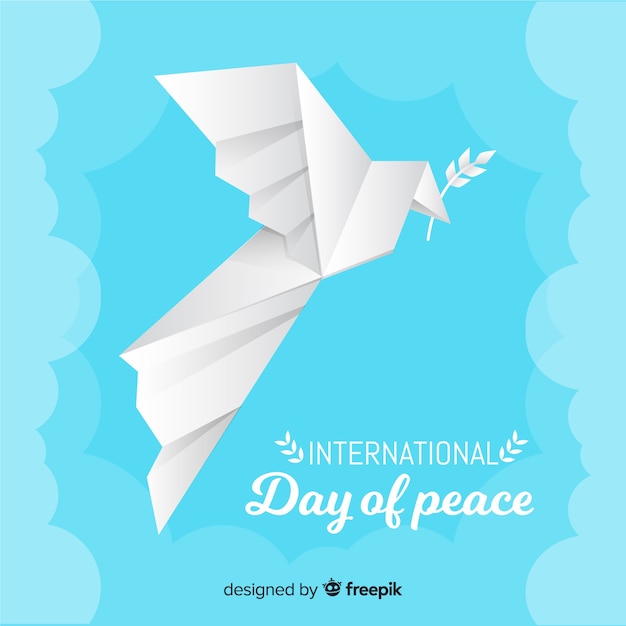 オリーブの葉と平和の日の折り紙の鳩