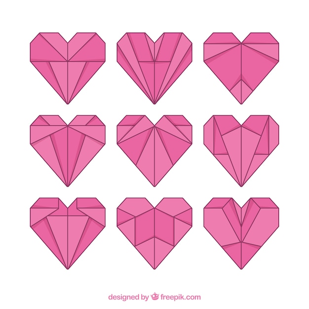 Free vector origami linear hearts