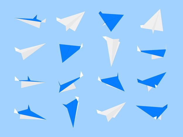 Origami paper planes collection with different views and angles