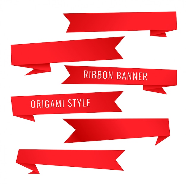 Free vector origami style red ribbon set