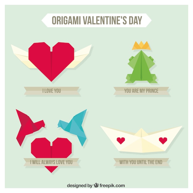 Vettore gratuito origami pacchetto di giorno di san valentino