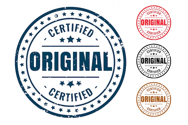 Timbro di gomma originale certificato prodotto set di quattro