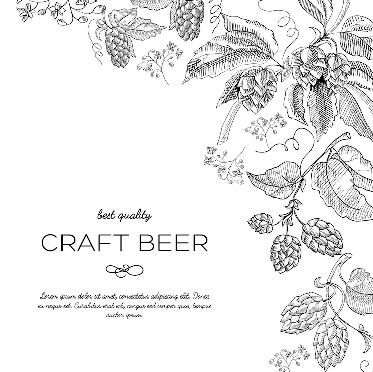 Free Vector original corner frame ornament doodle with hop berries and luxury stems near the inscription that craft beer has best quality hand drawn doodle vector illustration