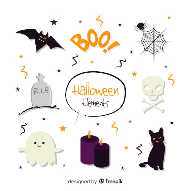 Vettore gratuito collezione originale di elementi di halloween con design piatto