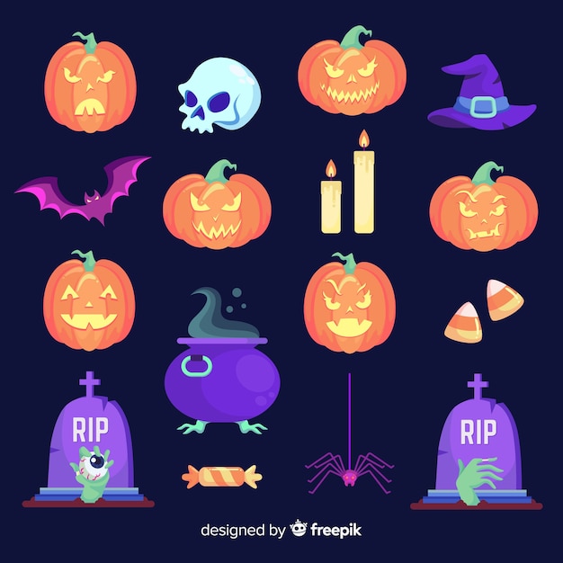 Collezione originale di elementi di halloween con design piatto