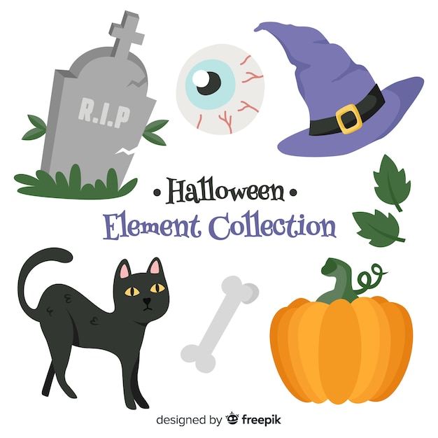 Оригинальная коллекция элементов Хэллоуина с плоским дизайном