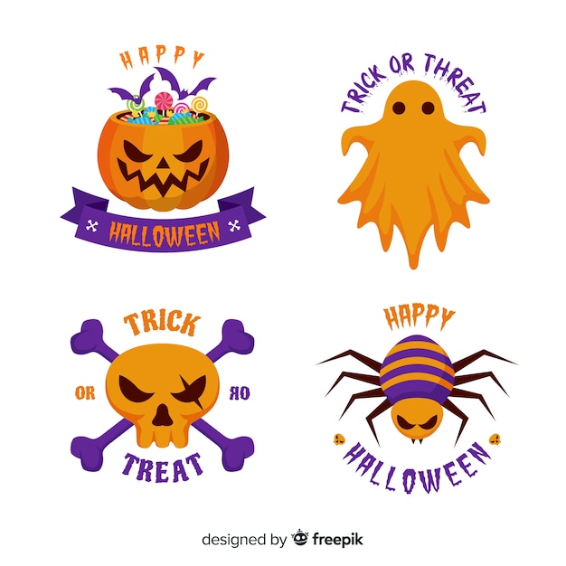 Vettore gratuito collezione di etichette originali di halloween con design piatto