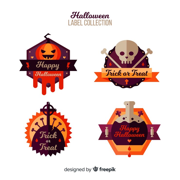 मुफ़्त वेक्टर original halloween label collection with flat design