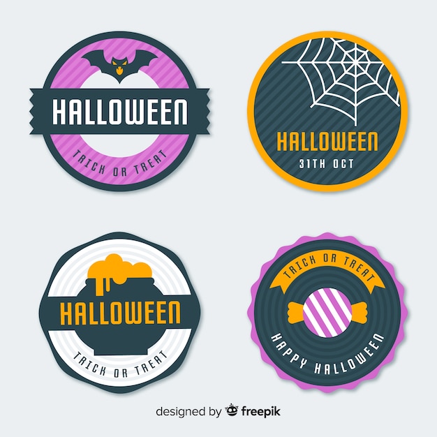 Vettore gratuito collezione di etichette originali di halloween con design piatto