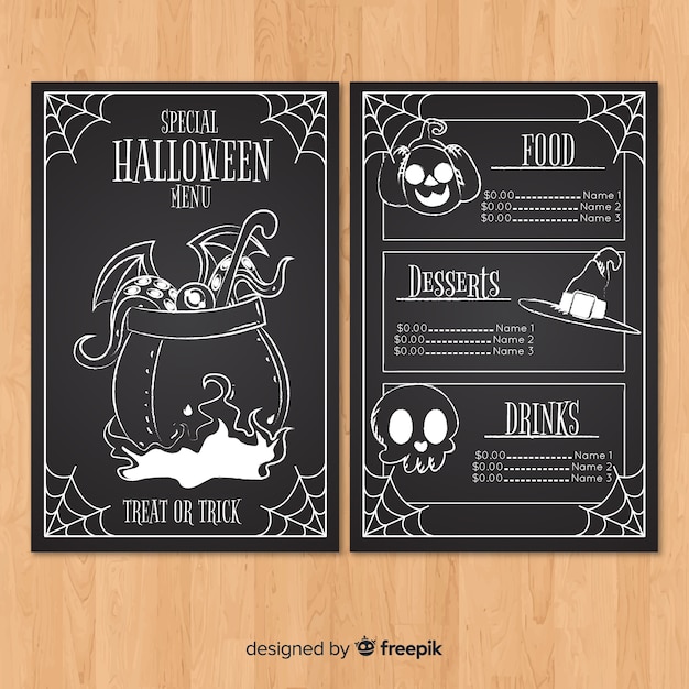 Modello di menu di halloween originale con design piatto