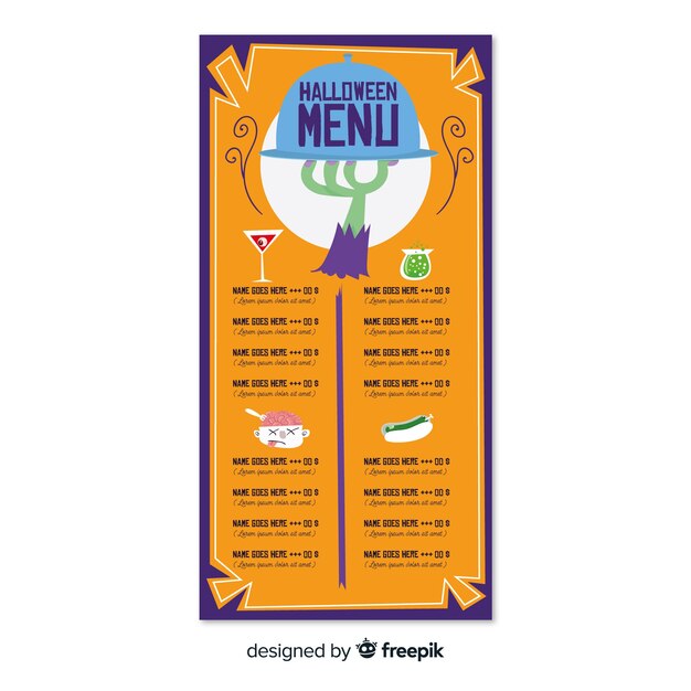 Modello di menu di halloween originale con design piatto