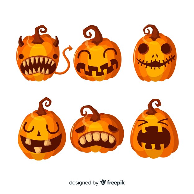 Original halloween pumpkin collection with flat design