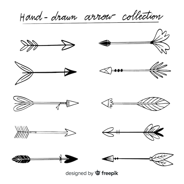 Бесплатное векторное изображение Коллекция ручной розыгрышей стрелок