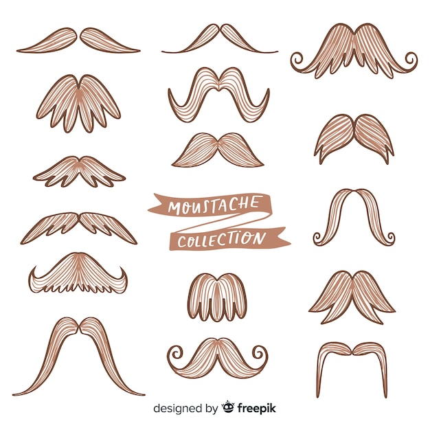 Free vector original hand drawn moustache collection