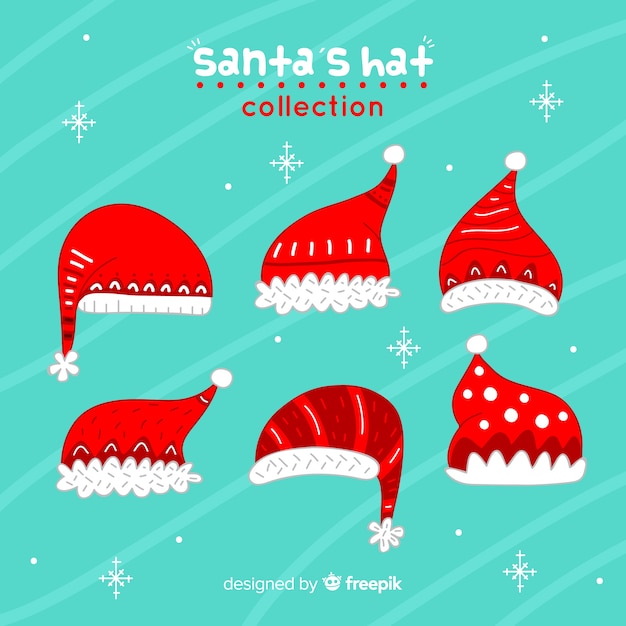Free vector original hand drawn santa's hat collection