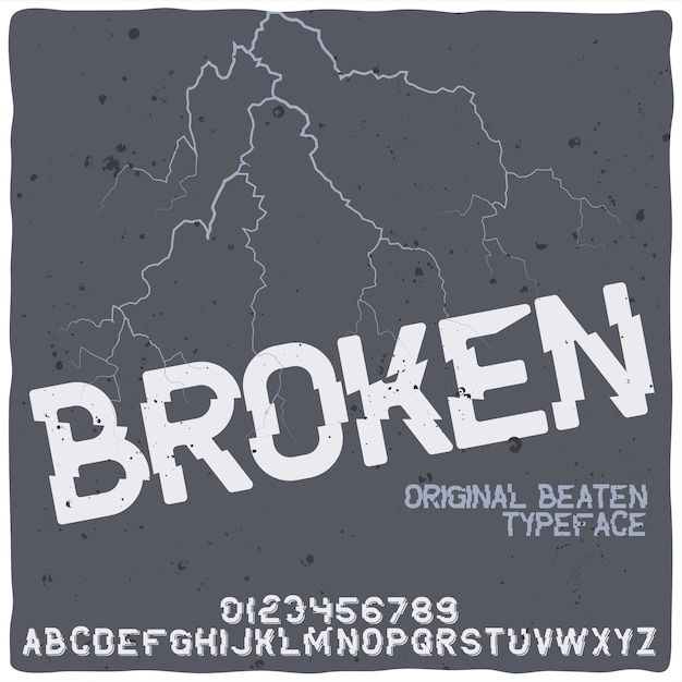 無料ベクター 「broken」という名前のオリジナルのラベル書体。