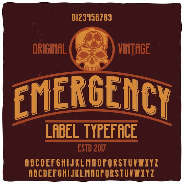 Оригинальный шрифт этикетки с названием "Emergency"