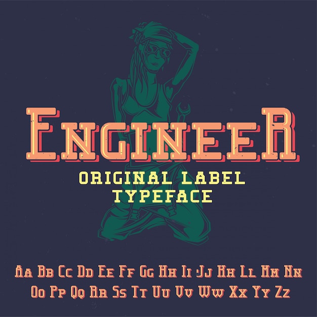 Бесплатное векторное изображение Оригинальный шрифт этикетки с названием «инженер». подходит для любого дизайна этикеток.