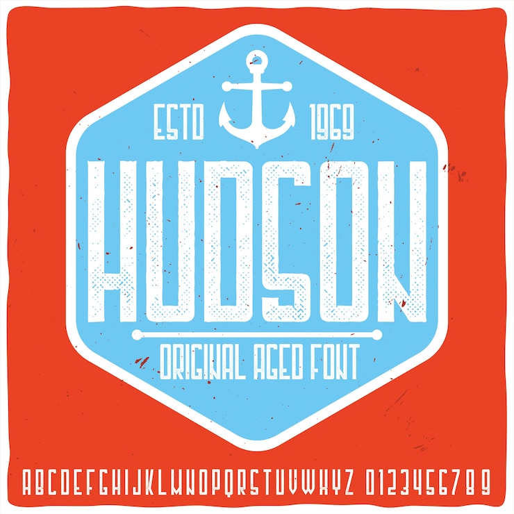 Бесплатный Вектор оригинальный шрифт этикетки с названием "hudson"