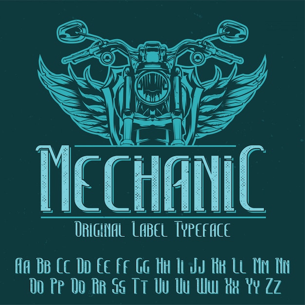 'mechanic'이라는 원래 레이블 서체. 모든 라벨 디자인에 사용하기 좋습니다.