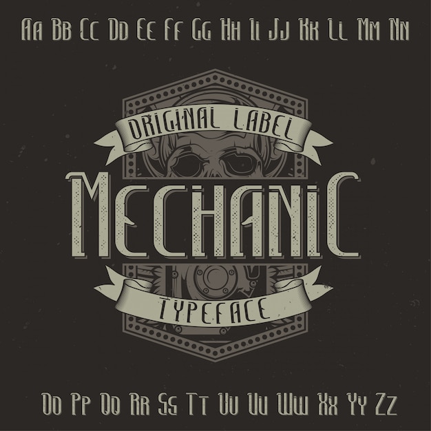Free vector original label typeface named 'mechanic'. good to use in any label design.