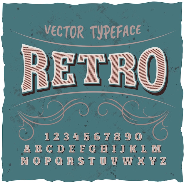 Retro alphabet vector stencil font. Letters, numbers and symbols on the  dark woo #Sponsored , #ad, #advertisement, #vecto…