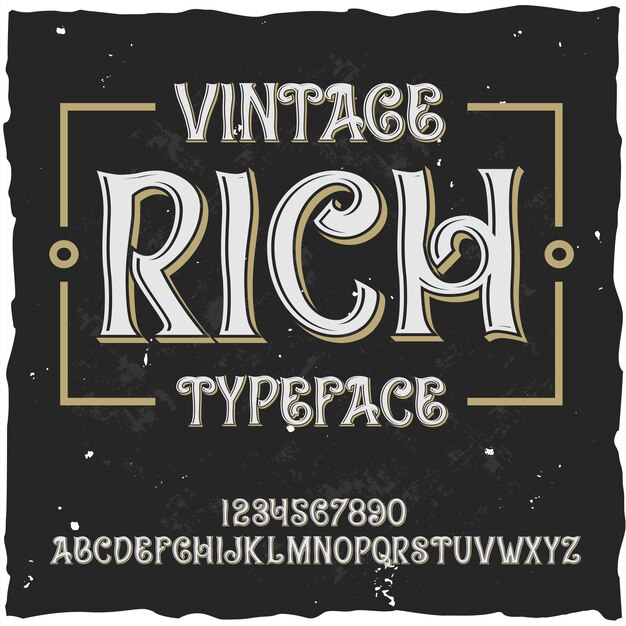 Оригинальный шрифт этикетки с названием "Rich".