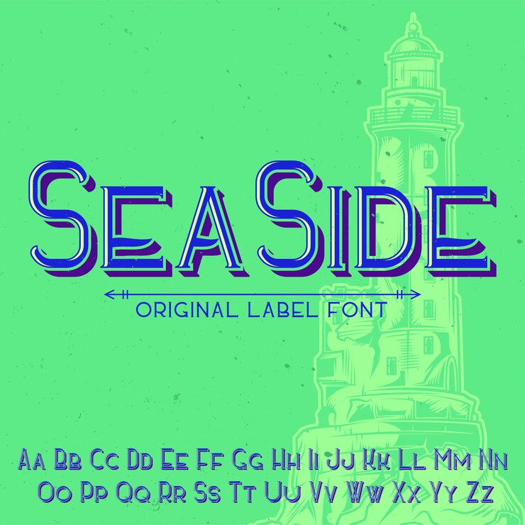 Бесплатный Вектор оригинальный шрифт этикетки с названием «seaside». подходит для любого дизайна этикеток.