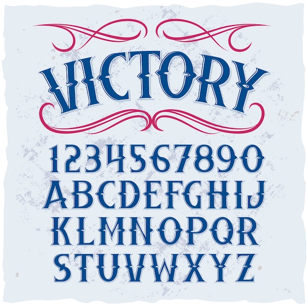 Original label typeface named "Victory". Good handcrafted font for any label design.