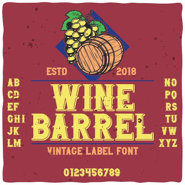 「winebarrel」という名前のオリジナルラベル書体。