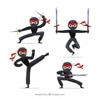 Vettore gratuito originale collezione di personaggi ninja con design piatto