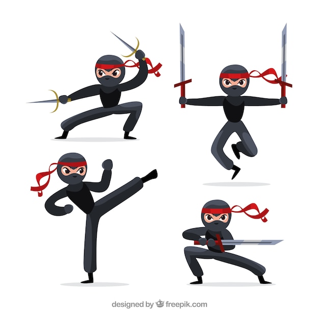 Original ninja character collection with flat design