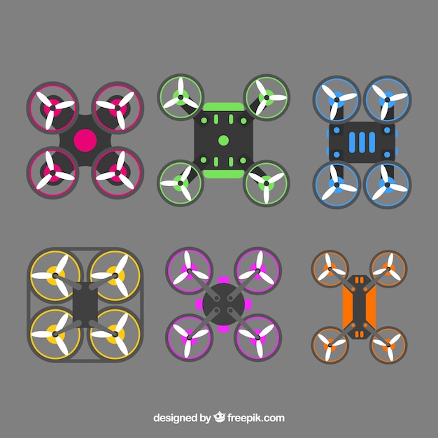 Free vector original pack of colorful drones