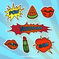Free vector original pack of pop art stickers