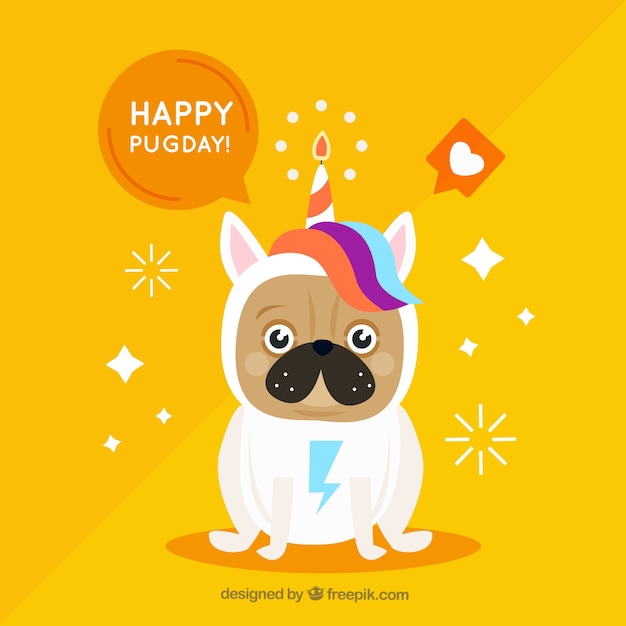 Original pug with unicorn costume