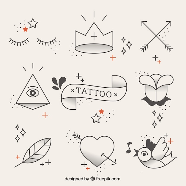 Elementi tatuaggi originali in stile lineare