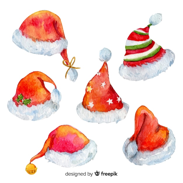 Free vector original watercolor santa's hat collection