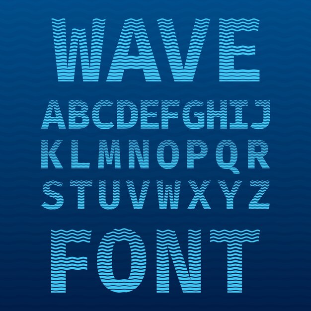 바다 그림으로 파란색에 알파벳 원래 웨이브 글꼴 포스터