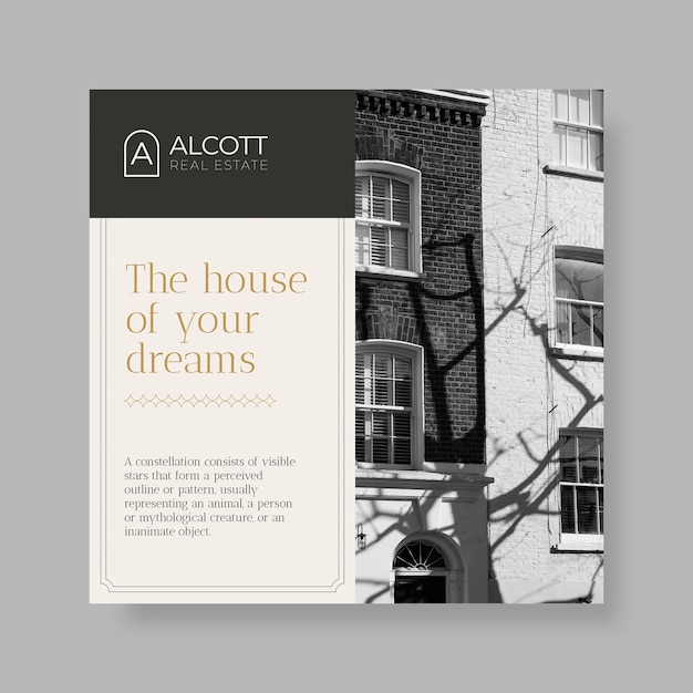 Free vector ornamental alcott real estate instagram post template