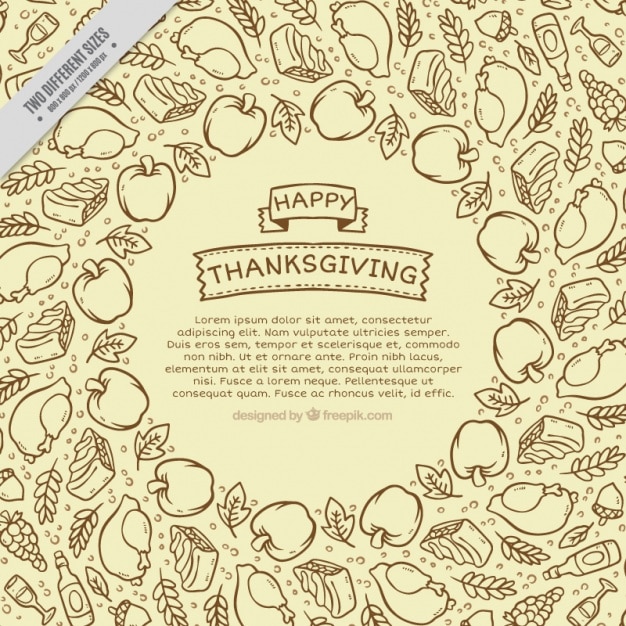 Free vector ornamental background of delicious food thanksgiving sketches