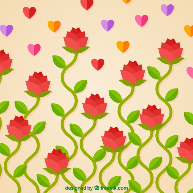 Ornamental background with roses and hearts