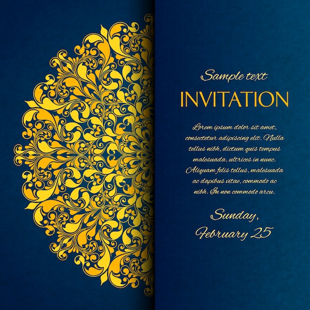 Ornamental blue with gold embroidery invitation card