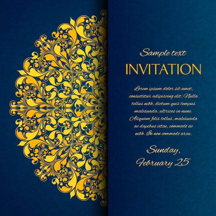 Free Vector ornamental blue with gold embroidery invitation card